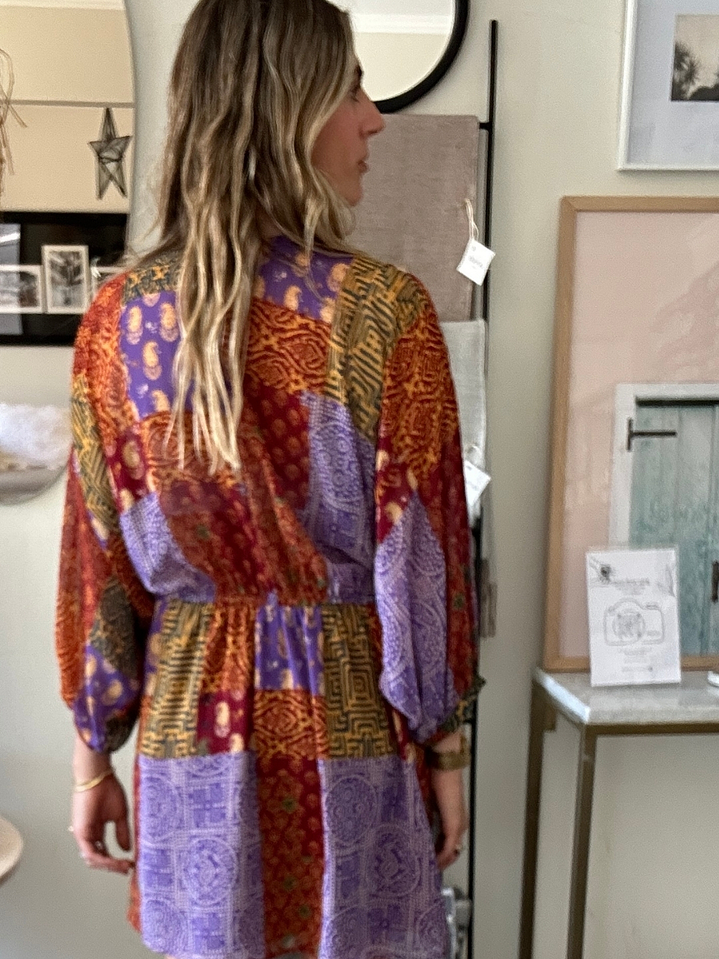 Vestido Escote Cruzado Diseños Morado/Terracota Talla M Zara 4