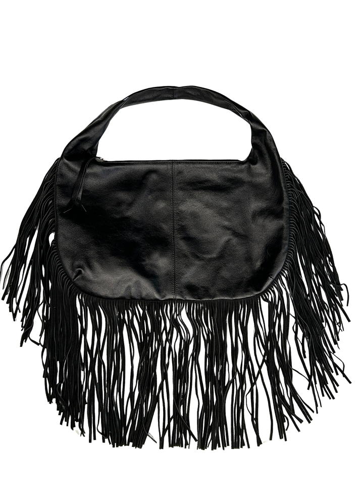Cartera 100% Cuero Negra Flecos Argentina 3