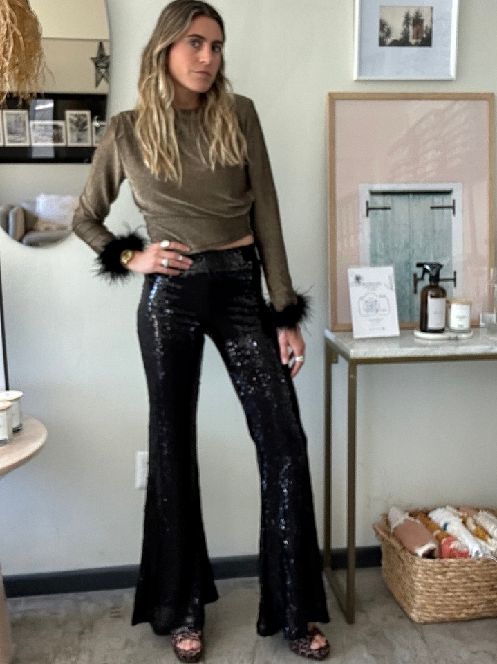 Pantalones Lentejuelas Negras Talla S Sybilla Con Etiqueta 2