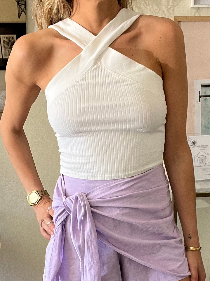 Polera Top Blanca Halter Talla S Zara 3