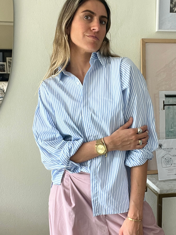 Blusa Rayas Azul/ Blanca Talla XL Jo Fire 1