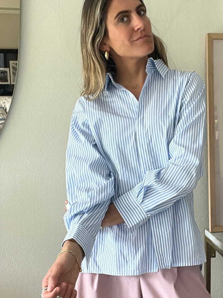 Blusa Rayas Azul/ Blanca Talla XL Jo Fire 3