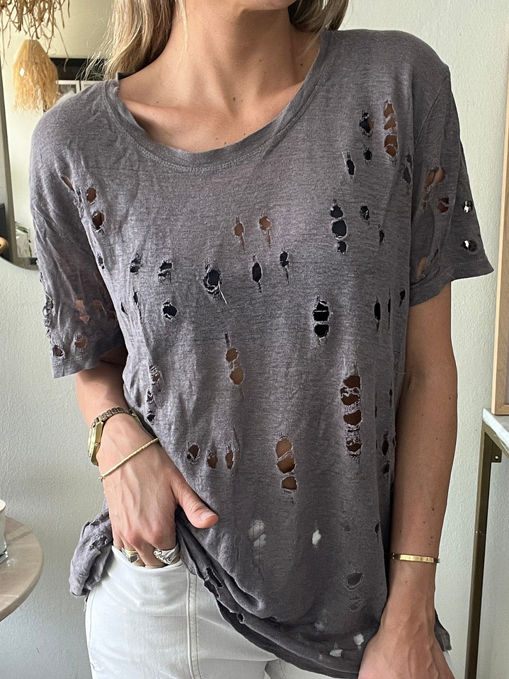 Polera manga Corta Gris /Café Rasgaduras Talla M IRO 4