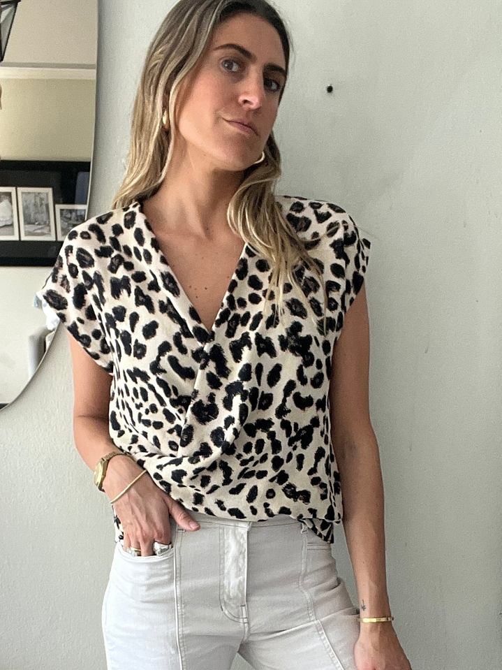 Polera Escote Cruzado Cheeta Talla M Zara 2