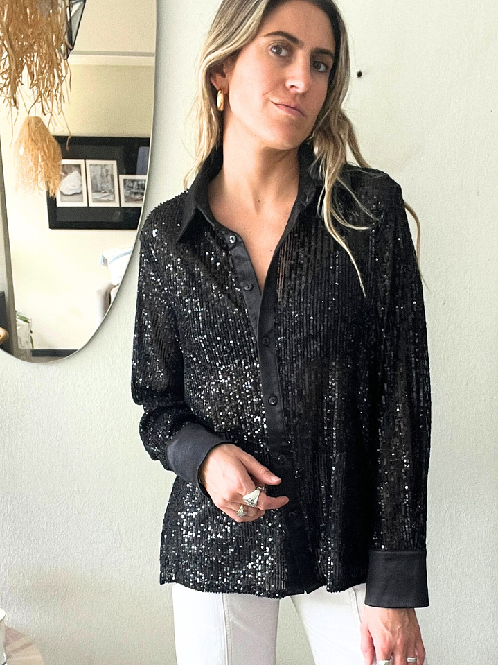 Blusa Negra Lentejuelas Talla M Rossamola 1