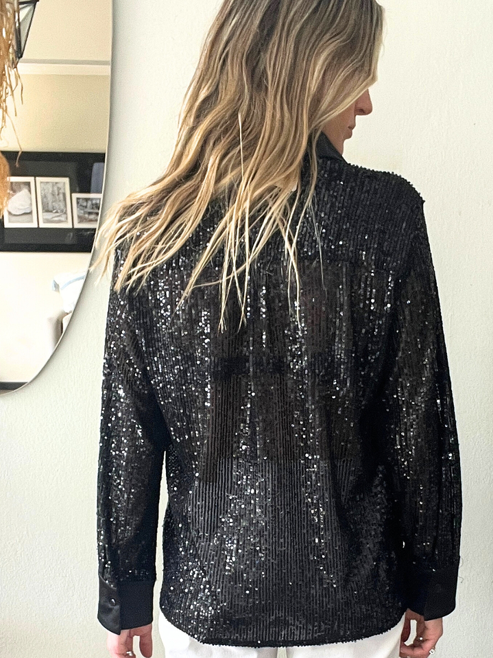 Blusa Negra Lentejuelas Talla M Rossamola 2