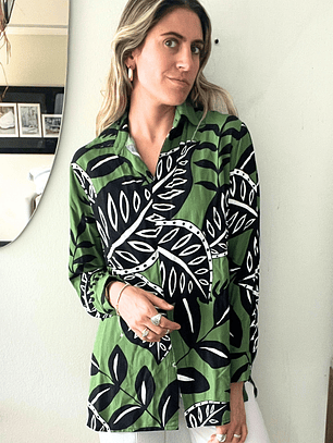 Blusa Verde Diseños Hojas Talla L De Marias