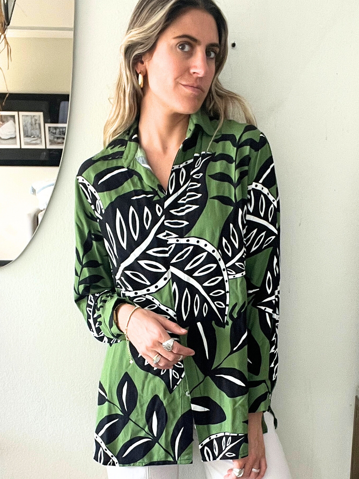 Blusa Verde Diseños Hojas Talla L De Marias 1