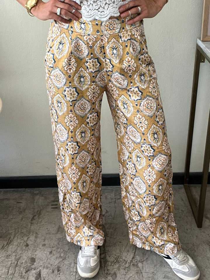 Pantalones Veraniegos Mostaza Diseño Mandalas Talla 36 Dinamica 1