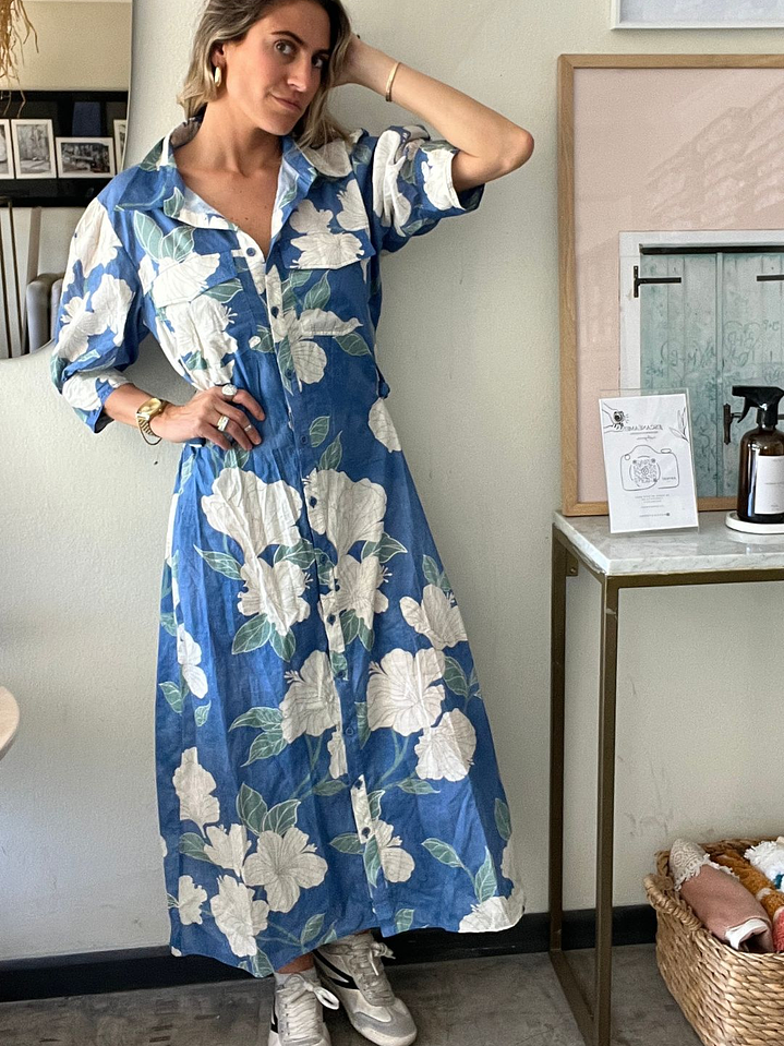 Vestido Azul Flores Talla L Zara 1