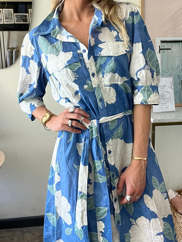 Vestido Azul Flores Talla L Zara 5