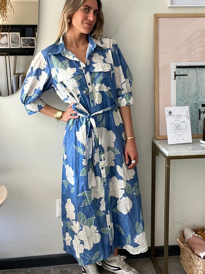 Vestido Azul Flores Talla L Zara 3