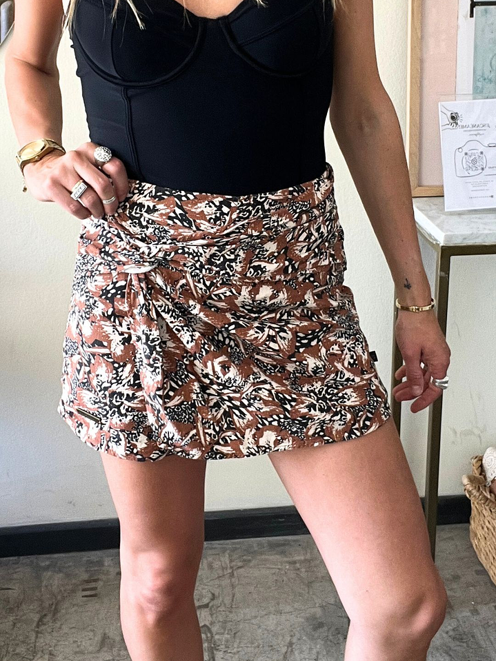 Short Mini Tipo Lino Terracota Estampado Talla 36 Wild Lama 1