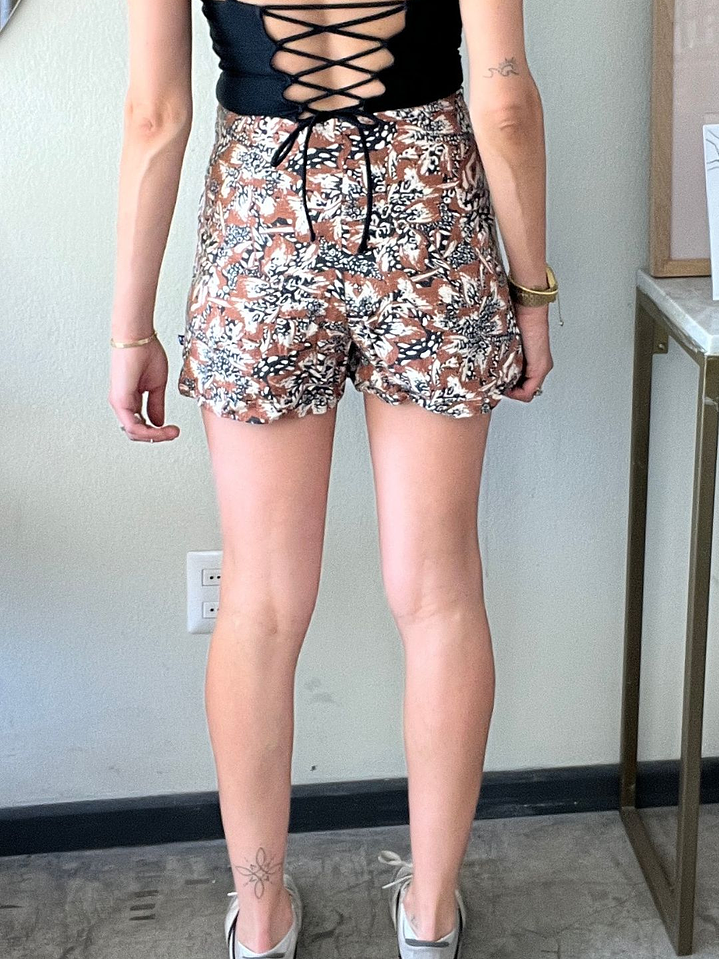 Short Mini Tipo Lino Terracota Estampado Talla 36 Wild Lama 3