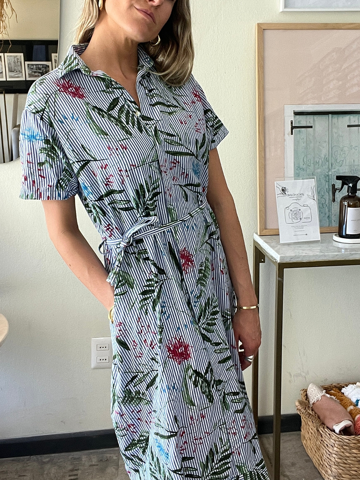 Vestido Midi Rayas, Flores y Ramas Talla XS Zara 4