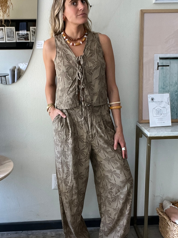 Conjunto Mallorca Paradiso Café Estampado Palmeras Talla S Lounge 1