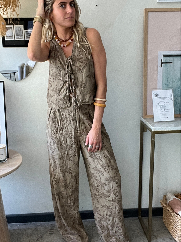 Conjunto Mallorca Paradiso Café Estampado Palmeras Talla S Lounge 3