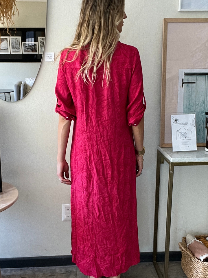 Vestido Camisero Midi Fucsia Estampado Talla M Basement 4