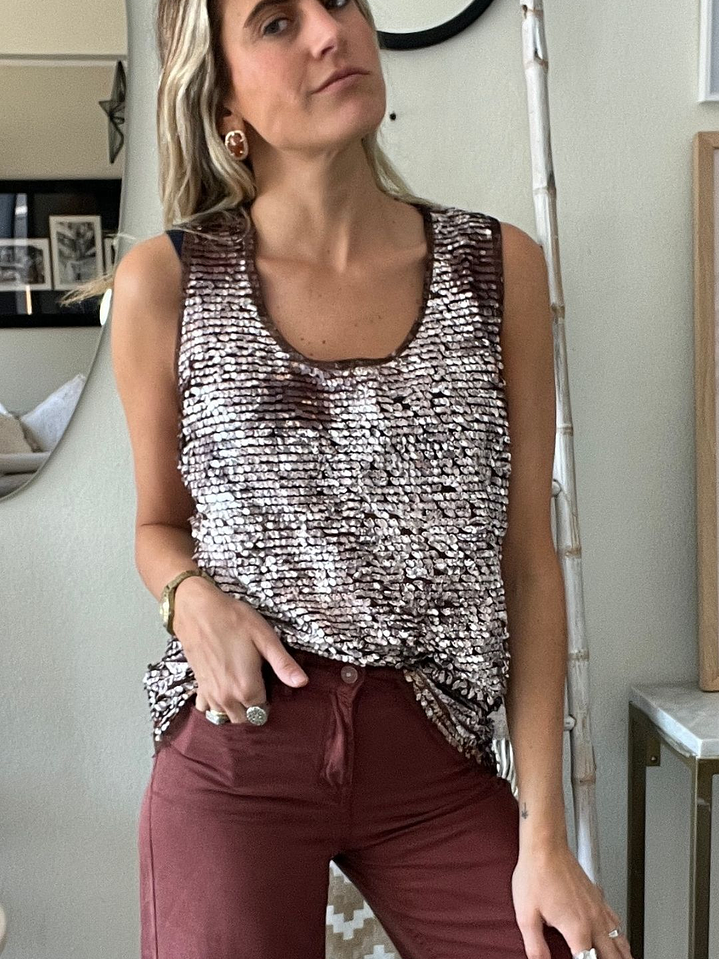 Polera Café Lentejuelas Talla Estándar 2