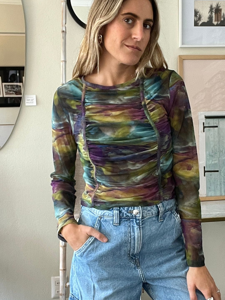 Polera Estampado Colores Drapeada Traslucía Talla M Zara 1