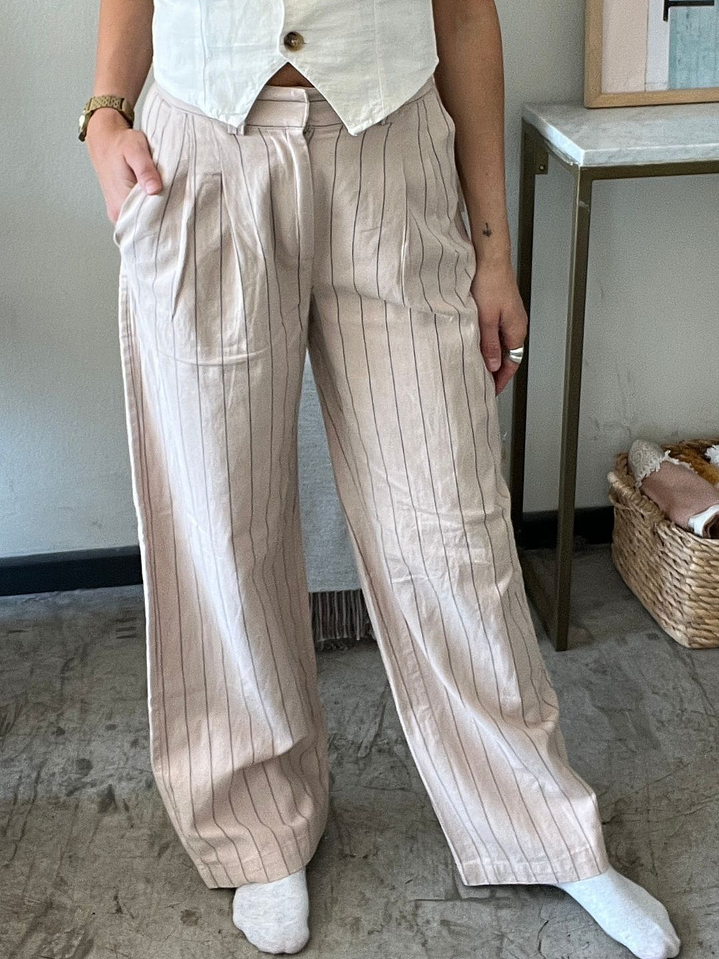 Pantalones Beige Líneas Verticales Talla 36 Cotton-on 1
