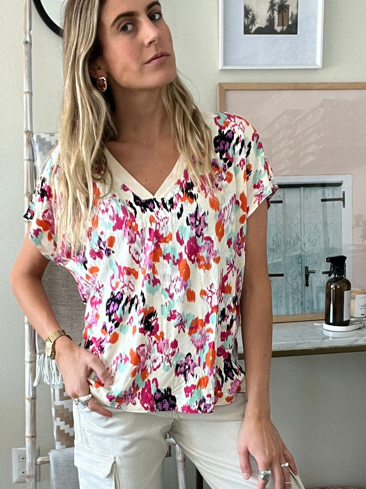 Polera Manga Corta Manchas de Colores Talla M ASH 1