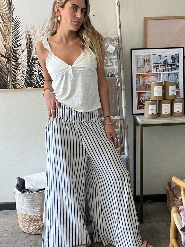 Pantalones Blancos Rayas Azules Italy Talla L  3