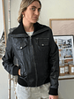 Chaqueta Bomber Vintage 100% Cuero Negra Leather By Stradivarius - thumbnail 2