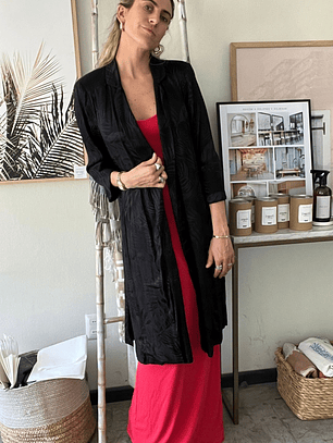 Kimono Negro Hombreras Estampado Elegante Talla M Basement