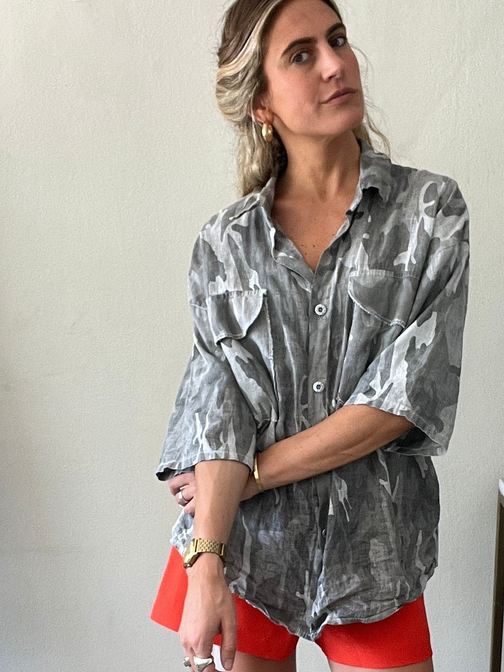 Blusa Lino Militar Oversize Made In Italy 4