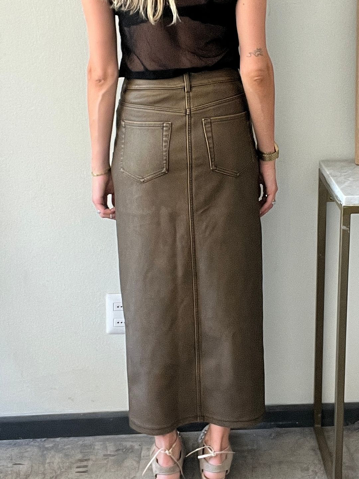 Pollera Tubo Ecocuero Midi Negro/Café Talla 36 Stradivarius 3