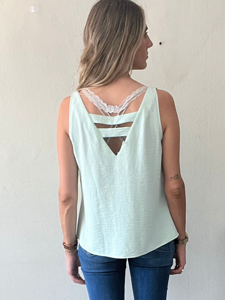 Polera Blusa Verde Agua Escote Vuelo En V Talla L ASH 4