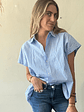 Blusa Celeste Rayas Blancas Mangas Desmontables Talla L Zara - thumbnail 2
