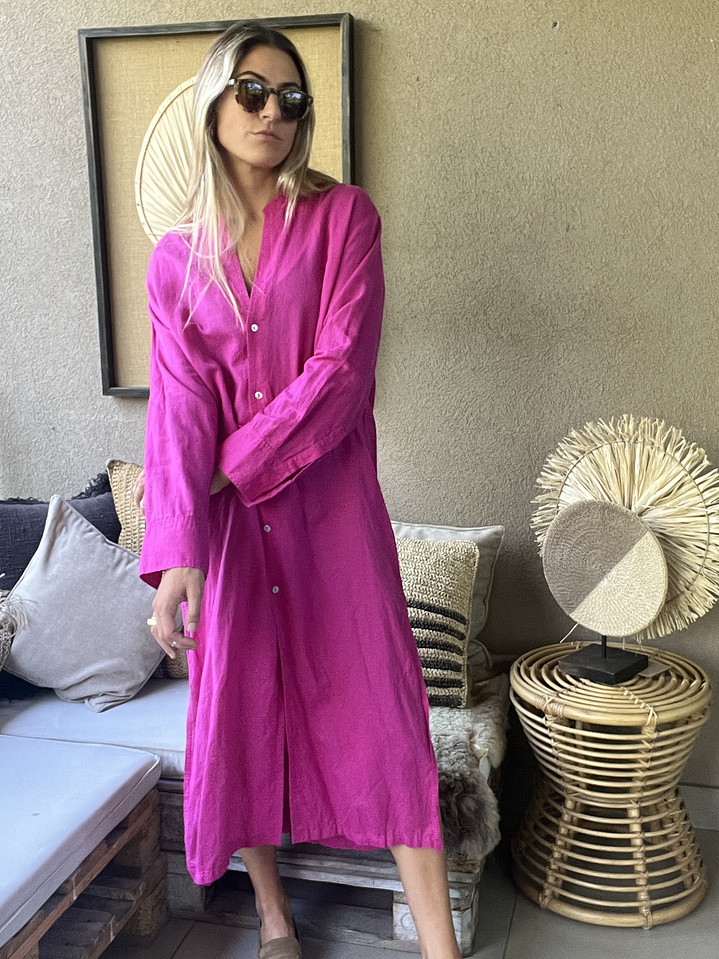 Vestido Lino Fucsia Talla XS Zara 1