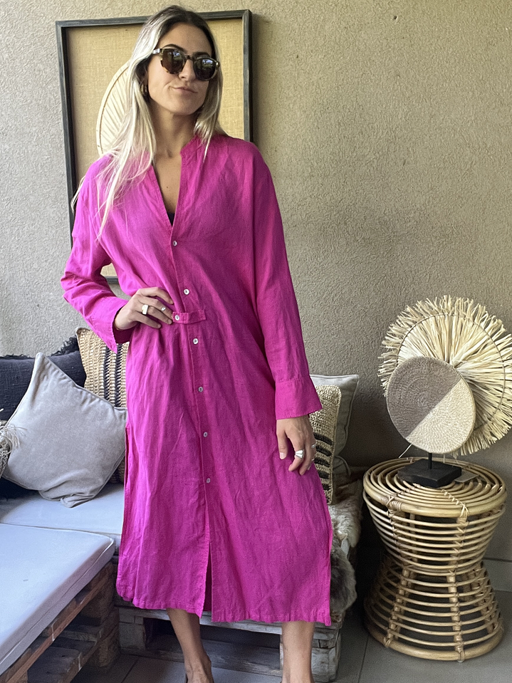 Vestido Lino Fucsia Talla XS Zara 3