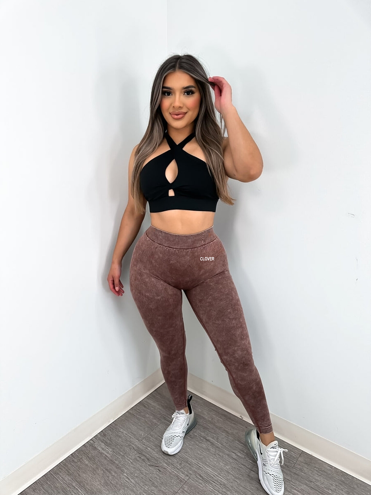 Leggin unicolor corte en cintura en V atrás profundo (Wash) 3