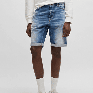 SHORTS TAPERED FIT EN CÓMODO DENIM ELÁSTICO AZUL HOMBRE