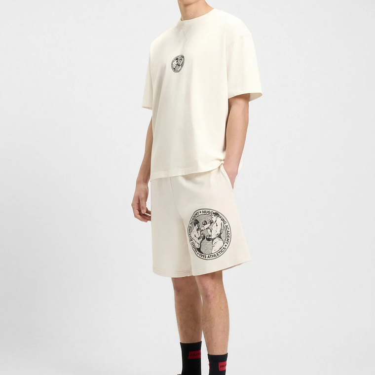 CAMISETA DE PUNTO DE ALGODÓN CON ILUSTRACIÓN DE BOXEO PLAYERA OVERSIZE FIT HOMBRE 1