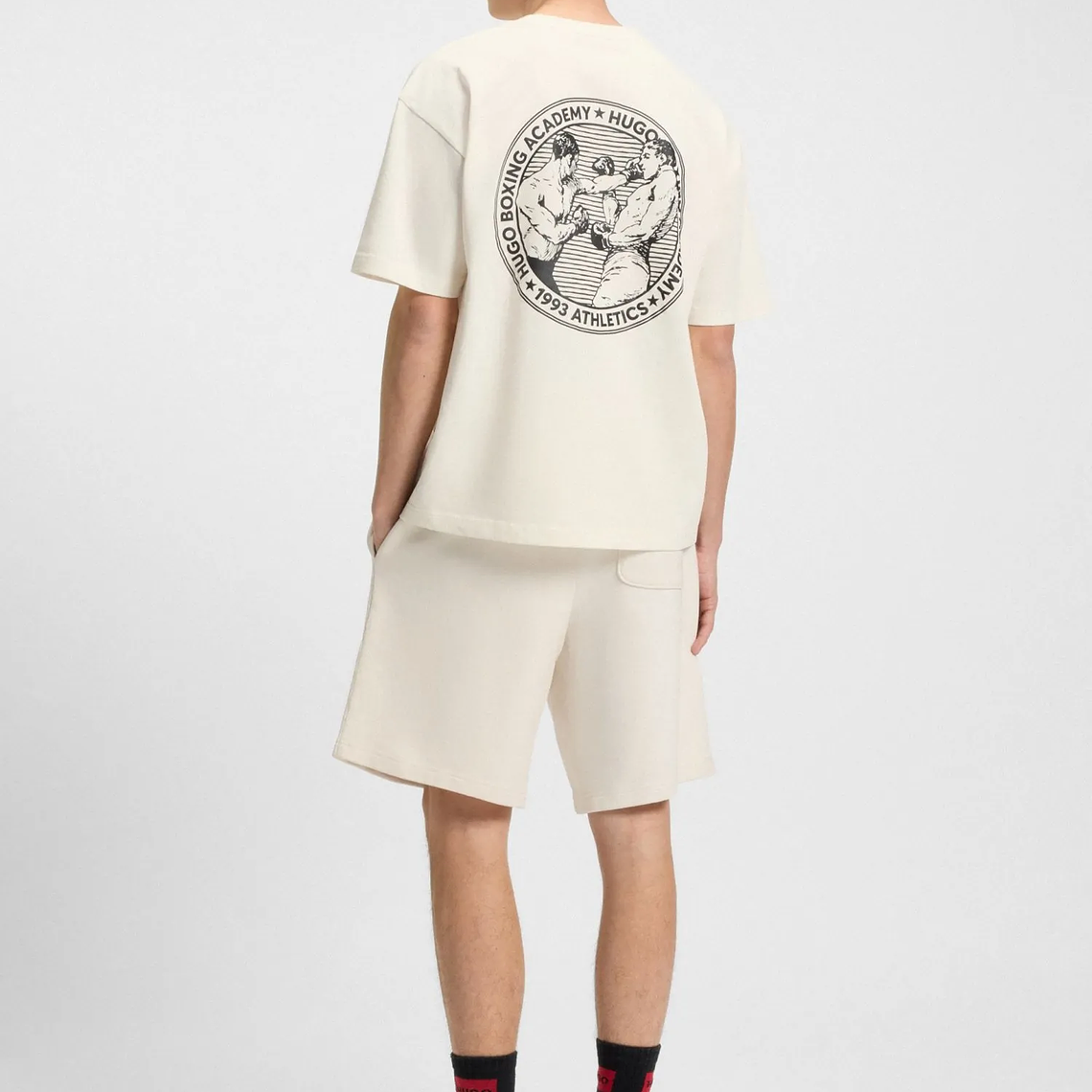 CAMISETA DE PUNTO DE ALGODÓN CON ILUSTRACIÓN DE BOXEO PLAYERA OVERSIZE FIT HOMBRE 2