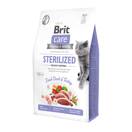 BRIT CARE CAT GF STERILIZED WEIGHT CONTROL DUCK 