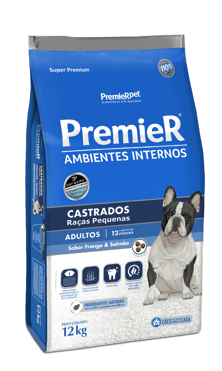 PREMIER DOG ADULTO AMBIENTES INTERIORES CASTRADOS POLLO Y SALMÓN