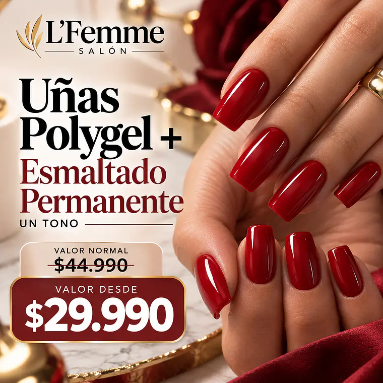 Uñas Polygel + Esmaltado Permanente  1