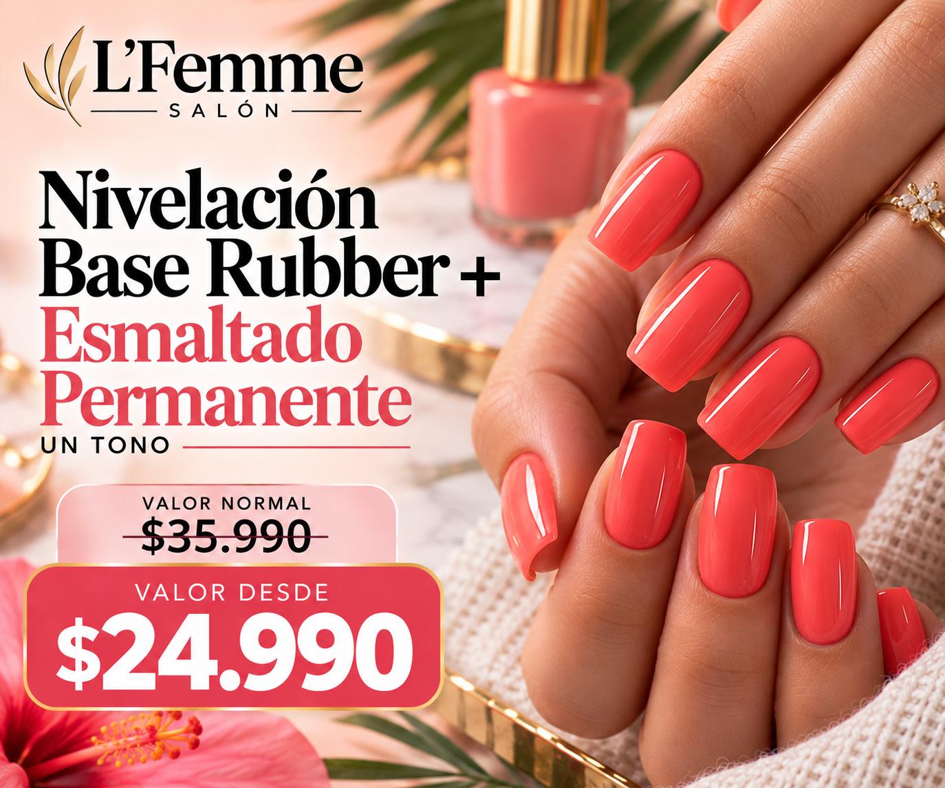 Nivelación Base Rubber + Esmaltado Permanente 1 tono
