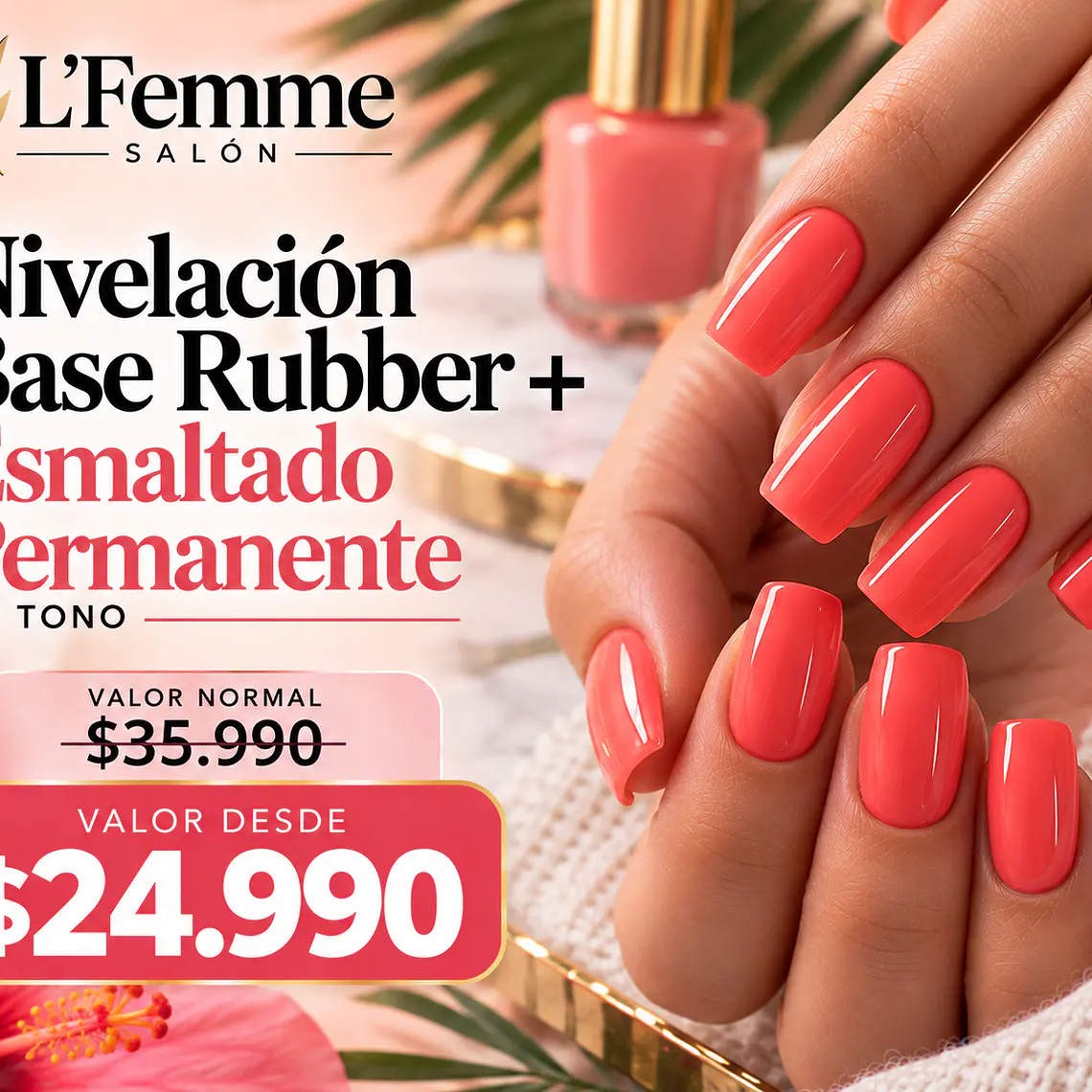 Nivelación Base Rubber + Esmaltado Permanente 1 tono 1