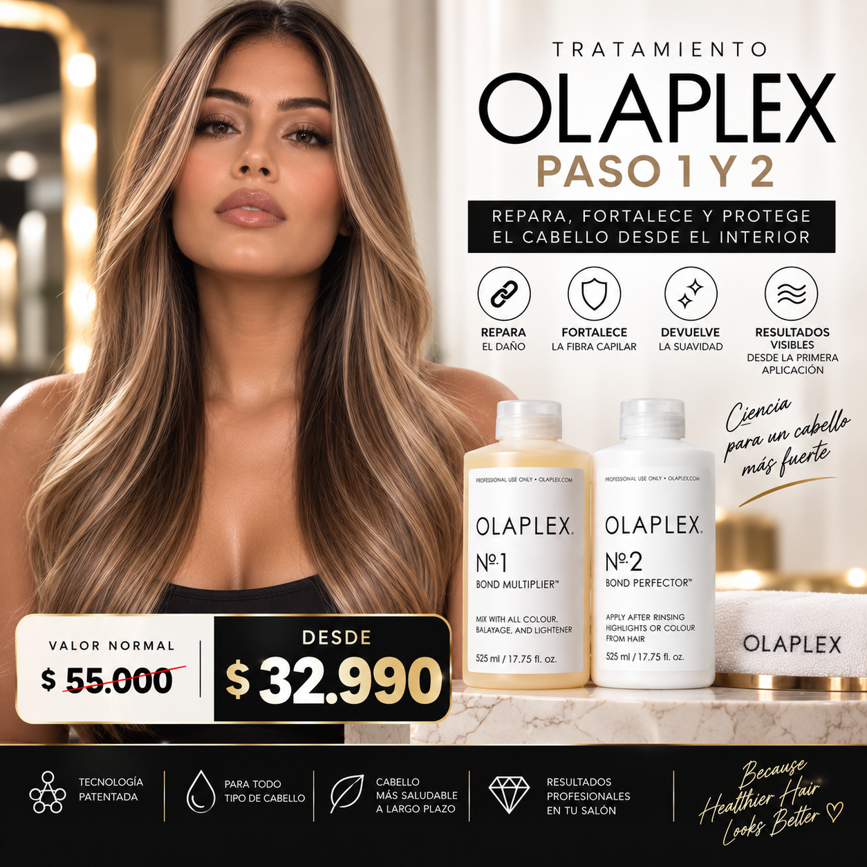 Tratamiento Olapex Paso 1 y 2 + lavado + Peinado Finalización