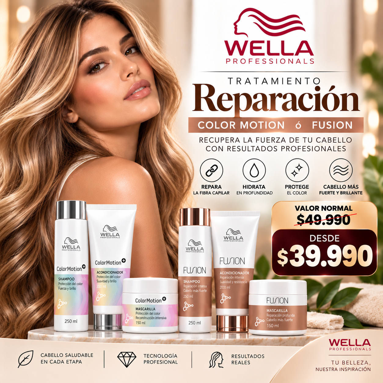 TRATAMIENTO WELLA REPARACIÓN FUSION O COLOR MOTION