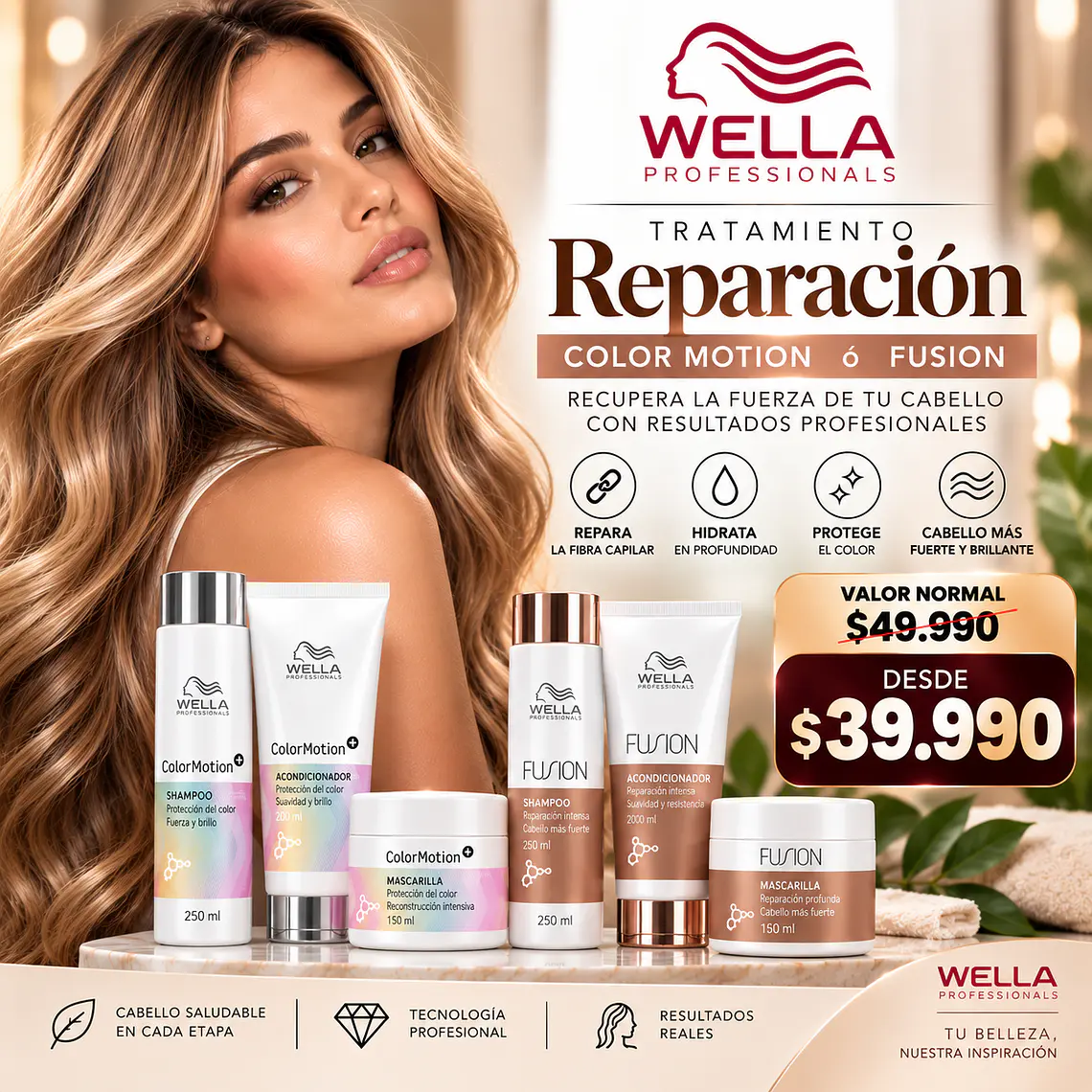 TRATAMIENTO WELLA REPARACIÓN FUSION O COLOR MOTION 1