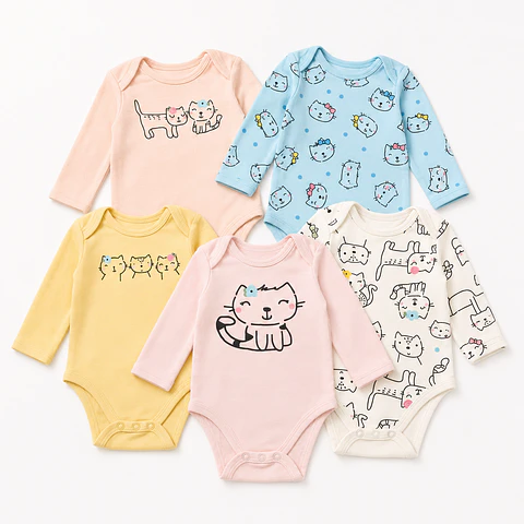 Set 5 Bodys 100% Algodon para Niñas diseño Gatitos