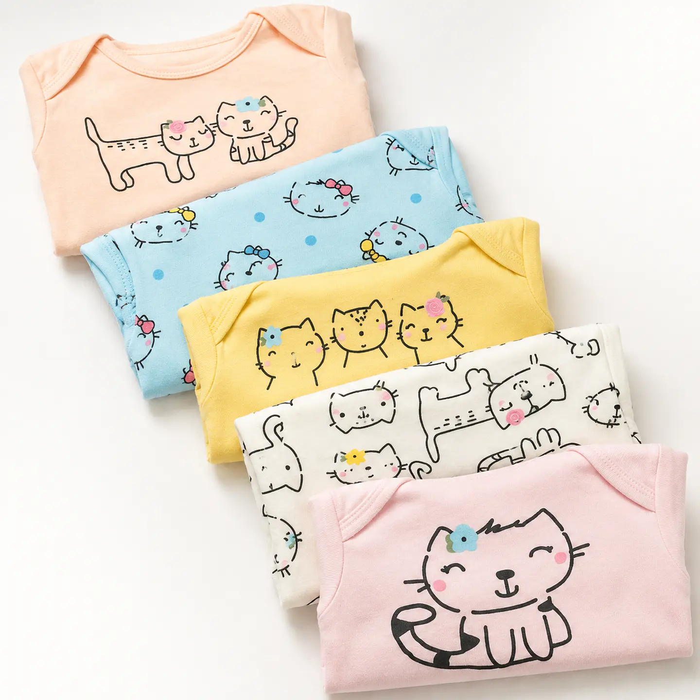 Set 5 Bodys 100% Algodon para Niñas diseño Gatitos 2