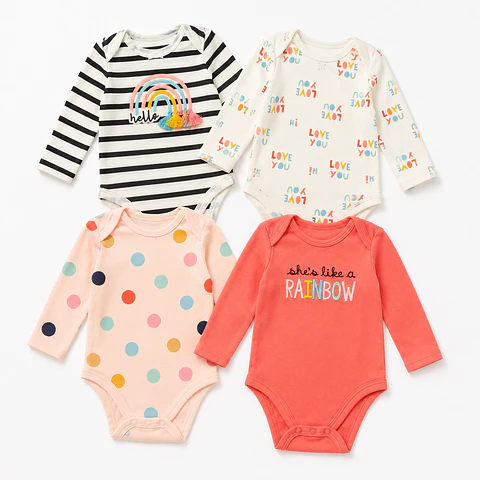 Set 4 Bodys 100% Algodón para Niñas diseño Arcoíris